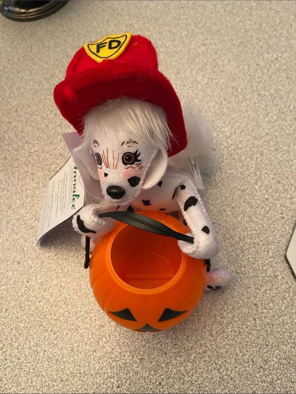Red Firefighter Dalmatian Trick-or-Treat Plush with Orange Pumpkin Pail Annalee